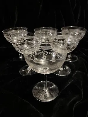 Buy EDWARDIAN Crystal CHAMPAGNE COUPES SAUCERS Glasses Christmas Matching Set Of 6 • 150£