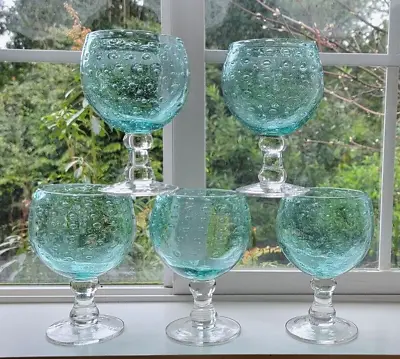Buy Five LA VERRERIE DE BIOT  STYLE  Wine Glass Goblets AQUAMARINE BLUE BUBBLE • 76.25£