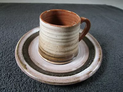 Buy Lovely Vintage Wold Pottery Mug / Cup And Saucer Cream / Brown Glaze Holds 150ml • 13.95£