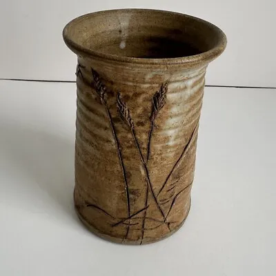 Buy Handmade Vase By  Peter  Fall Harvest Wheat Scene Pen Pencil Holder Tan Rustic • 31.14£
