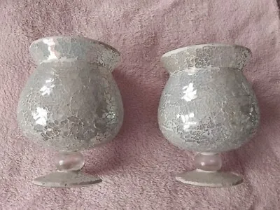Buy Pair Of Large Crackled Glass Mosaic Sparkly Vases Pots • 12.50£