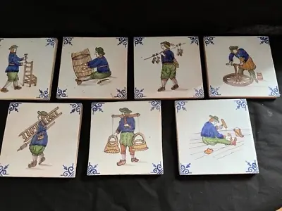 Buy Set Of 7 Delft Dutch Tiles Depicting Old Crafts • 149.26£