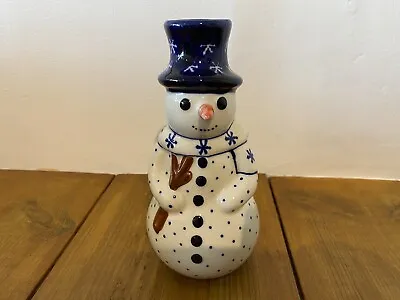Buy Snowman Candle Holder Handmade Polish Pottery Boleslawiec • 36£