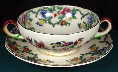 Buy Royal Cauldon Victoria Soup Coupes & Saucers - In Very Good Condition • 19.99£