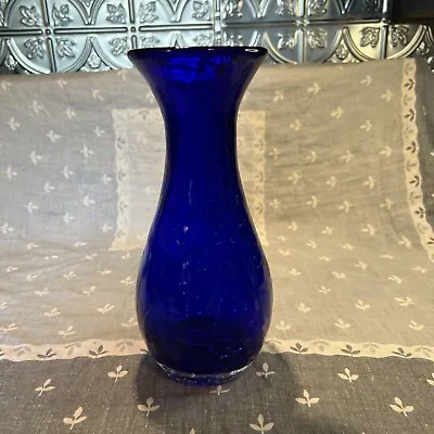 Buy Original Marked Blenko Cobalt Blue Crackle Glass Bud Vase 10” In Tall Beautiful • 89.70£