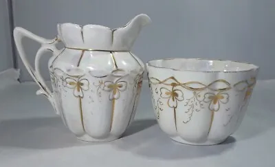 Buy Antique Art Nouveau China Small  Sugar Bowl And Cream Jug Luster Gold Finish  • 10£