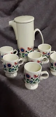 Buy Arthur Wood Pottery, Mid Century, Coffee Pot & Mugs, Flowers, Bright,Funky, Prop • 40£