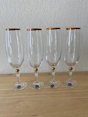 Buy Bohemia Crystal- Crystalex Champagne Glasses Gold Rim, Gold Ball On Stem (4) • 43.22£