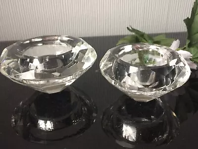 Buy 2x Diamond Cut Crystal Tealight Holder Décor Clear Low Glass Votive Candle Party • 5£