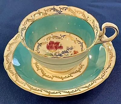 Buy Vintage Aynsley Turquoise & Gold Teacup And Saucer Set Bone China England C340 • 28.41£