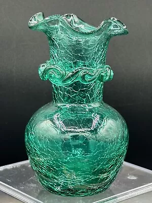 Buy Vintage Green Pilgrim Crackle Glass Vase With Applied Design • 19.06£