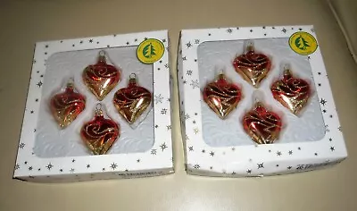 Buy 8 X Handmade Bohemian Glass Christmas Tree Heart Shape Baubles. Red Gold. Boxed • 18£