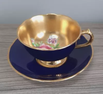 Buy Paragon Small Cup & Saucer Cobalt Blue With Gilt Floral Interior • 7.50£