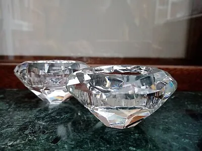 Buy Pair Diamond Cut Crystal Type Glass Tea Light Candle Holders • 13£