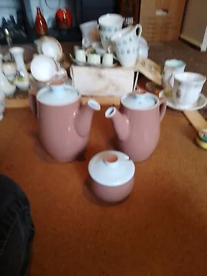 Buy Two Brown And Blue Teapots And A Sugar Bowl Looks Like Poole Pottery • 10£