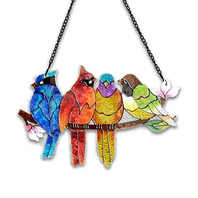Buy Suncatcher Hanging Colourful Stained Glass Birds Hanging Ornament Home Garden • 13.99£