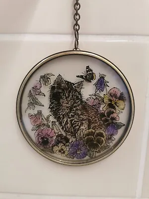 Buy Vintage Cat In Flowers Stained Glass Antique Hanging Window Suncatcher • 16.99£