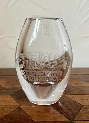 Buy Vintage Kungliga Slottet Stockholm Sweden Swedish Etched Glass Vase Souvenir WOW • 15£