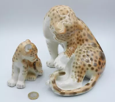 Buy Vintage LOMONOSOV Porcelain Figurines, Leopard Mother And Cub, Made In USSR • 67£