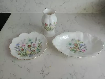 Buy Aynsley Wild Tudor Fine Bone China  THREE Pieces Two Dishes And A Small Vase • 7.99£