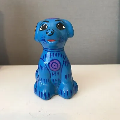 Buy Colorful Hand Painted Mexican Art Pottery Blue Dog Figurine Money Box Retro • 6£
