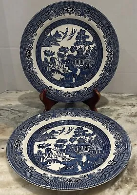 Buy 2 Churchill England Blue Willow Dinner Plates 10.25  Cobalt Blue Set Of 2 • 28.41£