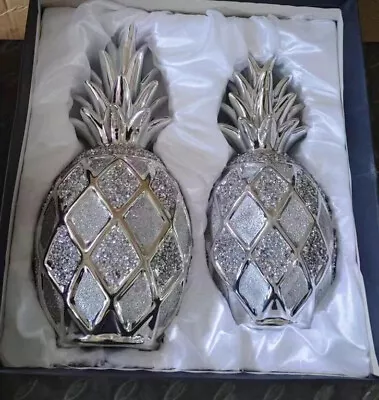 Buy Xl Silver Set Of 2 Pineapples Sparkle Bling Ornament Crushed Diamond✨ • 49.99£