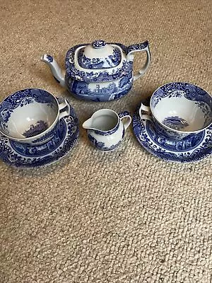 Buy Spode Blue Italian Teapot, Cups Saucer & Milk Jug. Tea For 2 • 25£