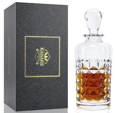 Buy KANARS Crystal Whiskey Decanter,750ml,Liquor Carafe With Airtight Glass Stopper • 19.99£