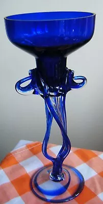 Buy Italian Cello Art Blue Glass Twisted Stem Candlestick Candle Holder Collectable • 9.99£
