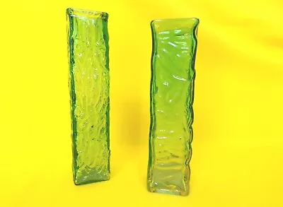 Buy VINTAGE MEADOW GREEN GLASS VASES WHITEFRIARS STYLE BARK EFFECT RETRO - LOT Of 2 • 20£