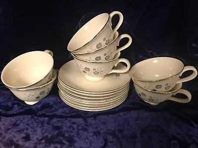 Buy Vintage Taylor Smith Taylor Blue Floral White China Silver Rim 7 Cups 8 Saucers • 9.60£