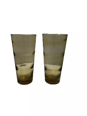 Buy 2 Vintage 1970’s Amber Drinking Tumbler Glasses Waves 6.5” Tall • 20.82£