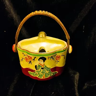 Buy Small Wicker Handled Fine Porcelain Japanese Lidded Preserve Dish Geisha • 7.99£