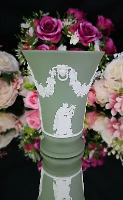 Buy Wedgwood Jasperware Footed Vase (Cream Color On Celadon Green) • 59£