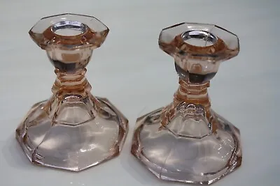 Buy Pair Vintage Pink Peach Glass Sowerby 2612 Candlesticks Candle Holders Art Deco • 15£