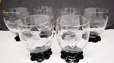Buy 6 Weston Lily Pad Black Footed Base 3 3/4   Champagne / Sherbet Glasses 1930's • 28.44£
