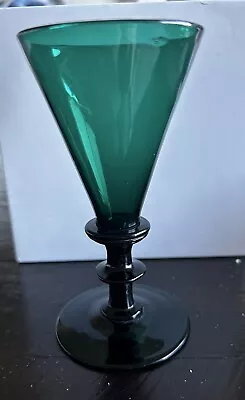 Buy One Elegant, Antique 18th C. Bristol Wine Glass, Blue Green / Handmade/Mint Cond • 143.86£