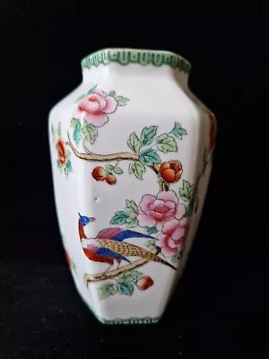 Buy Vintage Hexagonal Oriental Style Vase  Pheasant & Roses  16 Cm • 6£