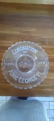 Buy 1937 Coronation Of King George VI Clear Pressed Glass Commemorative Plate Dinner • 7.50£