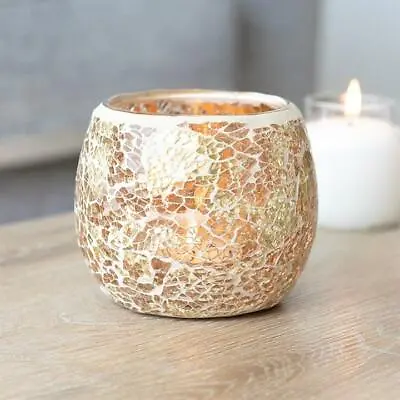 Buy Gold And White Crackle Glass Oil Burners And Candle Holders Mosaic • 11£