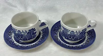 Buy Vintage LOT Of 2 CHURCHILL BLUE WILLOW Tea Cup & Saucer Fine England China • 19.65£
