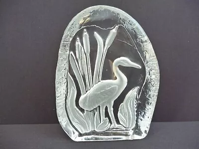 Buy Vintage  Crystal Glass  Paperweight Heron In Reeds - 5 5/8  X 4 1/4  Great Cond • 6.99£