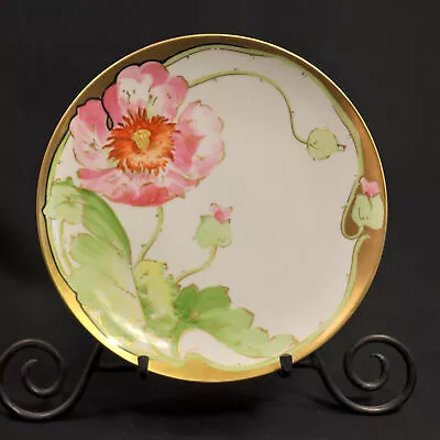 Buy Coronet Limoges Plate Hand Painted By Lamour Pink White Poppy W/Gold HTF 1920+ • 100.35£