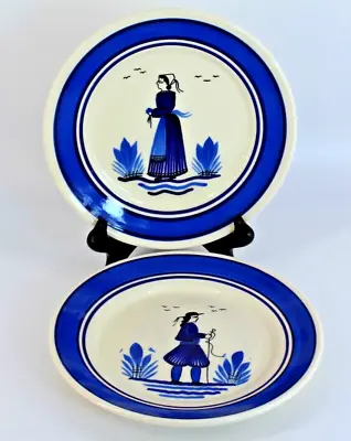 Buy Vintage HB Quimper Blue Band Breton Salad Plates Man & Woman French Faience • 45.17£