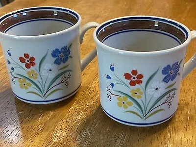 Buy 2 Salem Stoneware Georgetown Blue Brown Floral Cups  • 14.48£