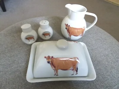 Buy Richard Bramble Jersey Pottery Jersey Cow Butter Dish, Milk Jug, Salt & Pepper  • 45£