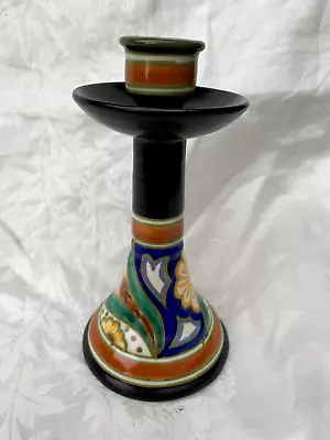 Buy Gouda Pottery Art Deco Candlestick Hand Painted • 24.99£