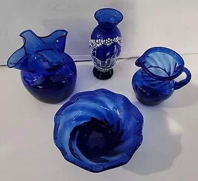 Buy Gorgeous Vintage Cobalt Blue Handblown Glassware Lot • 46.78£