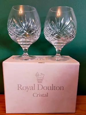 Buy 2 X Vintage Royal Doulton Westminster Cut Crystal Brandy Glasses Boxed • 35£